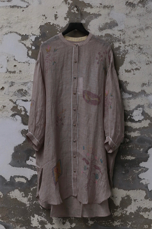 EKA 25 Spring/Summer Stand-up collar front open loose fit long top puff sleeve shirt EKA-SS/25/49/HACHI-GRAY